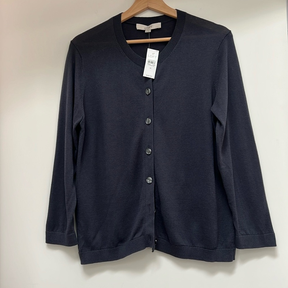 LOFT Grafite blue Gray Knit Cardigan NEW
